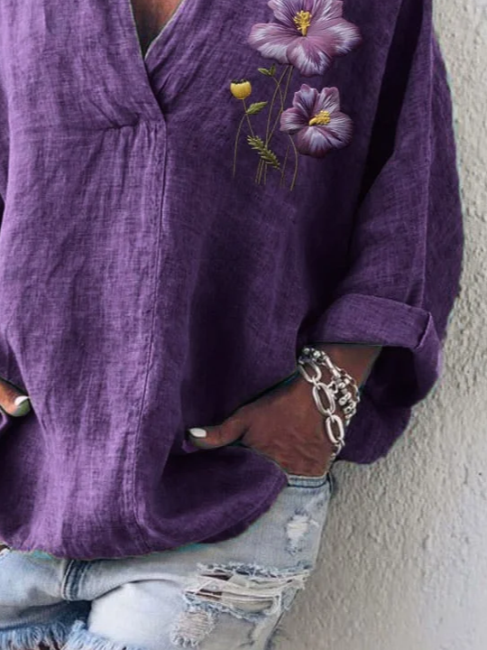 Damen Geblümt Langarm Bluse Frühling/Herbst Print Schalkragen Täglich Lässig Oberteile