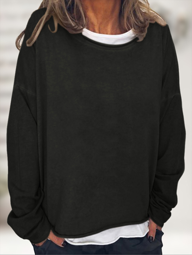 Damen Unifarben Rundhals Lässig Frühling/Herbst Langarm Sweatshirt