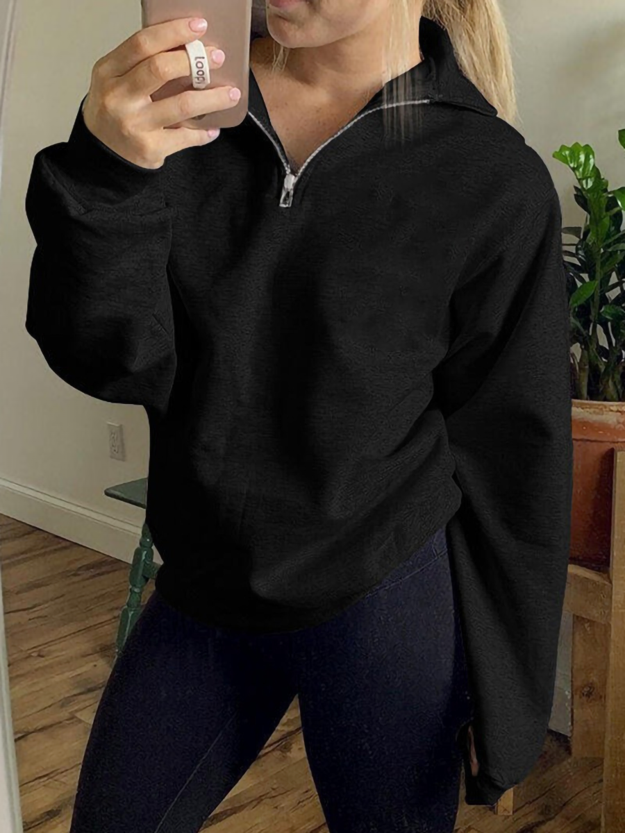 Damen Unifarben Schalkragen Reißverschluss Lässig Frühling/Herbst Langarm Sweatshirt
