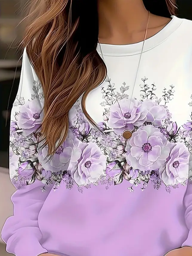 Damen Geblümt Rundhals Print Lässig Frühling/Herbst Langarm Sweatshirt
