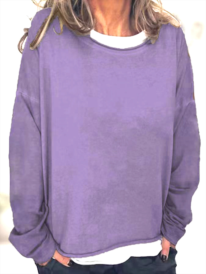 Damen Unifarben Rundhals Lässig Frühling/Herbst Langarm Sweatshirt