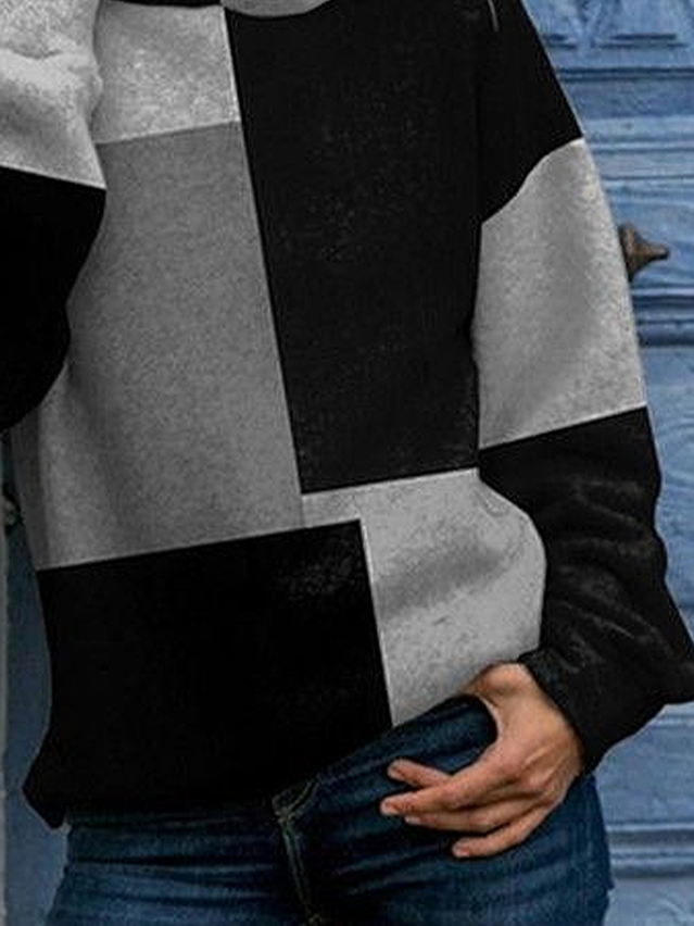 Damen Multifarben Block Frühling/Herbst Print Langarm Lässig Täglich Kapuze