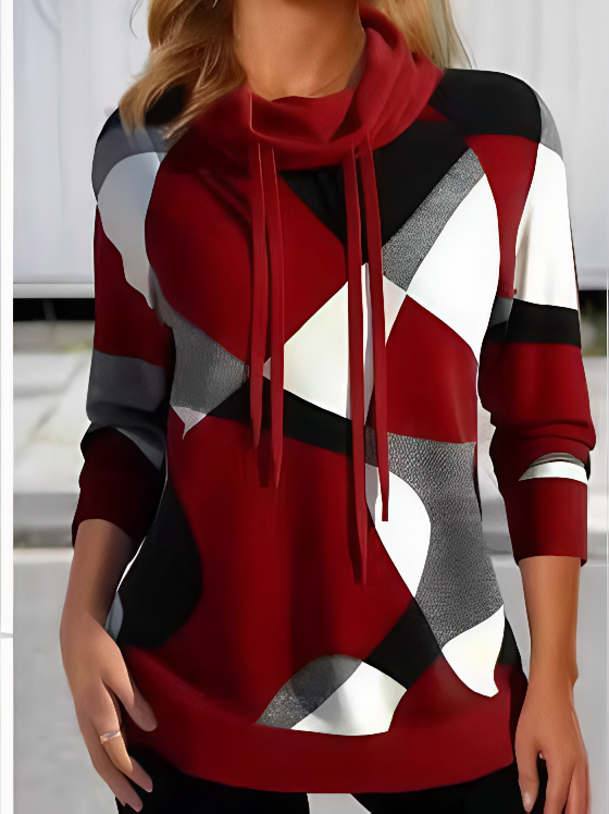Damen Geometrisch Rollkragen Print Retro Frühling/Herbst Langarm Sweatshirt