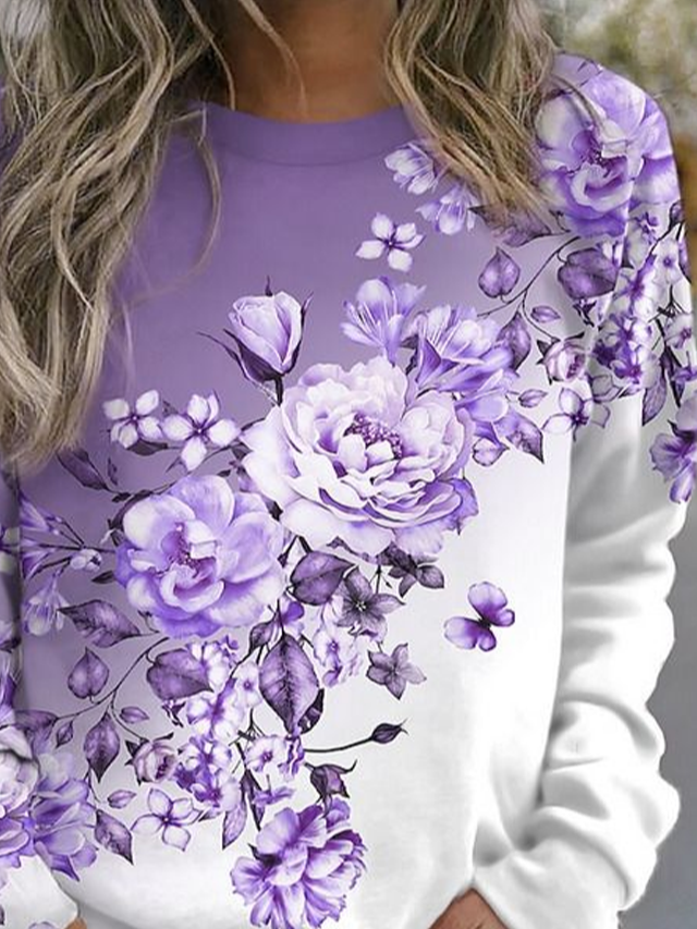 Damen Geblümt Rundhals Print Lässig Frühling/Herbst Langarm Sweatshirt