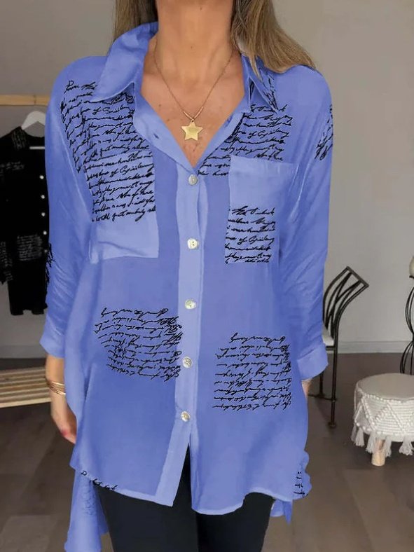 Damen Geometrisch Langarm Bluse Frühling/Herbst Print V-Ausschnitt Täglich Lässig Oberteile