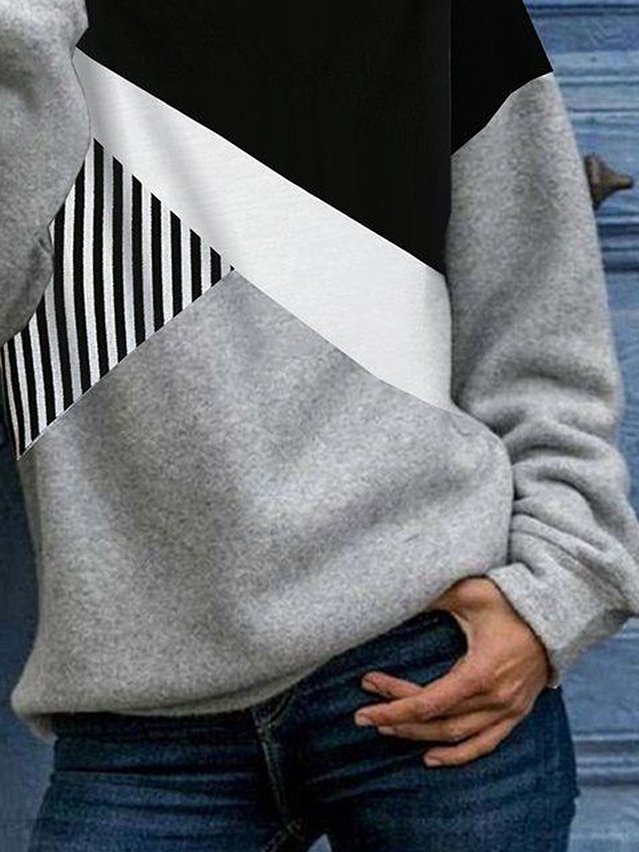 Damen Multifarben Block Frühling/Herbst Print Langarm Lässig Täglich Kapuze