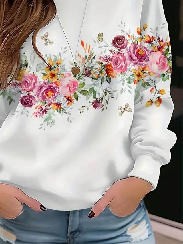 Damen Geblümt Rundhals Print Lässig Frühling/Herbst Langarm Sweatshirt