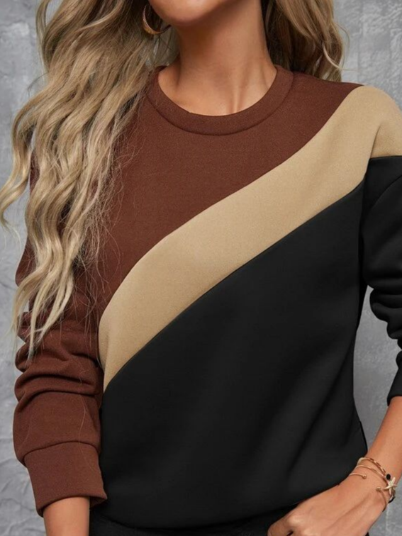 Damen Multifarben Block Rundhals Print Lässig Frühling/Herbst Langarm Sweatshirt