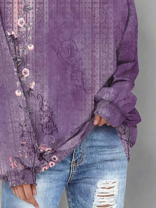Damen Geblümt Rundhals Print Lässig Frühling/Herbst Langarm Sweatshirt