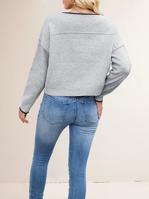 Damen Unifarben Nahtverarbeitung Winter Straße Langarm Rundhals Pullover