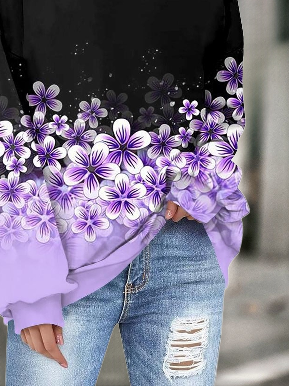 Damen Geblümt Rundhals Print Lässig Frühling/Herbst Langarm Sweatshirt