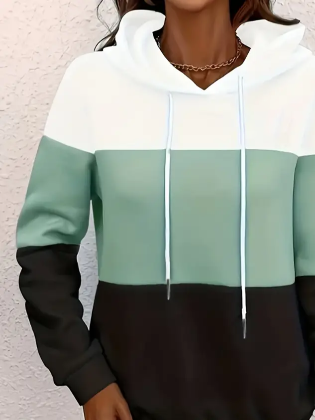 Damen Multifarben Block Frühling/Herbst Print Langarm Lässig Täglich Kapuze