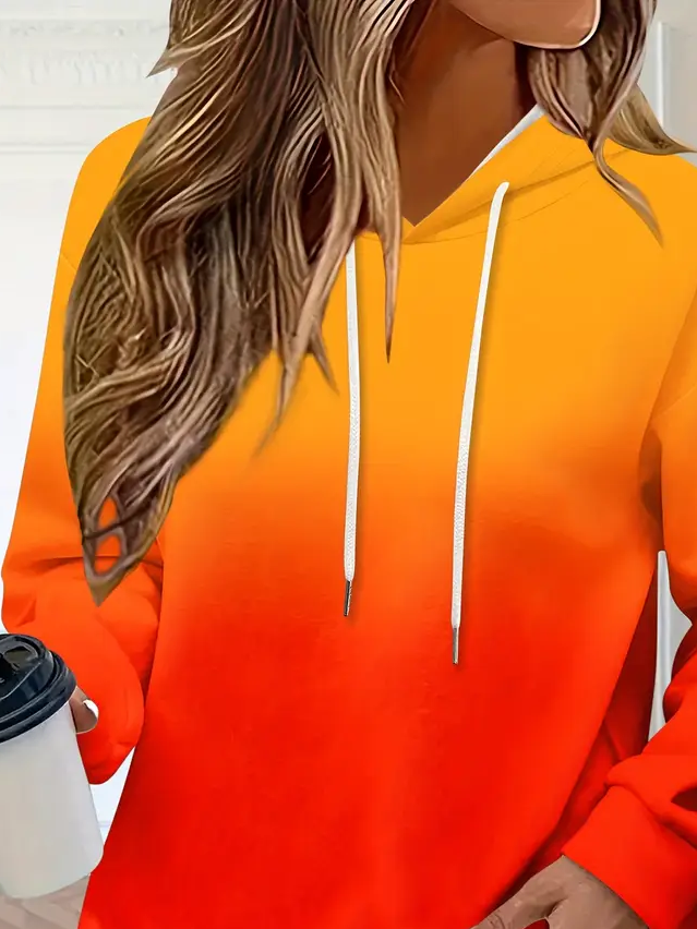Damen Farbverlauf Frühling/Herbst Print Langarm Lässig Täglich Kapuze