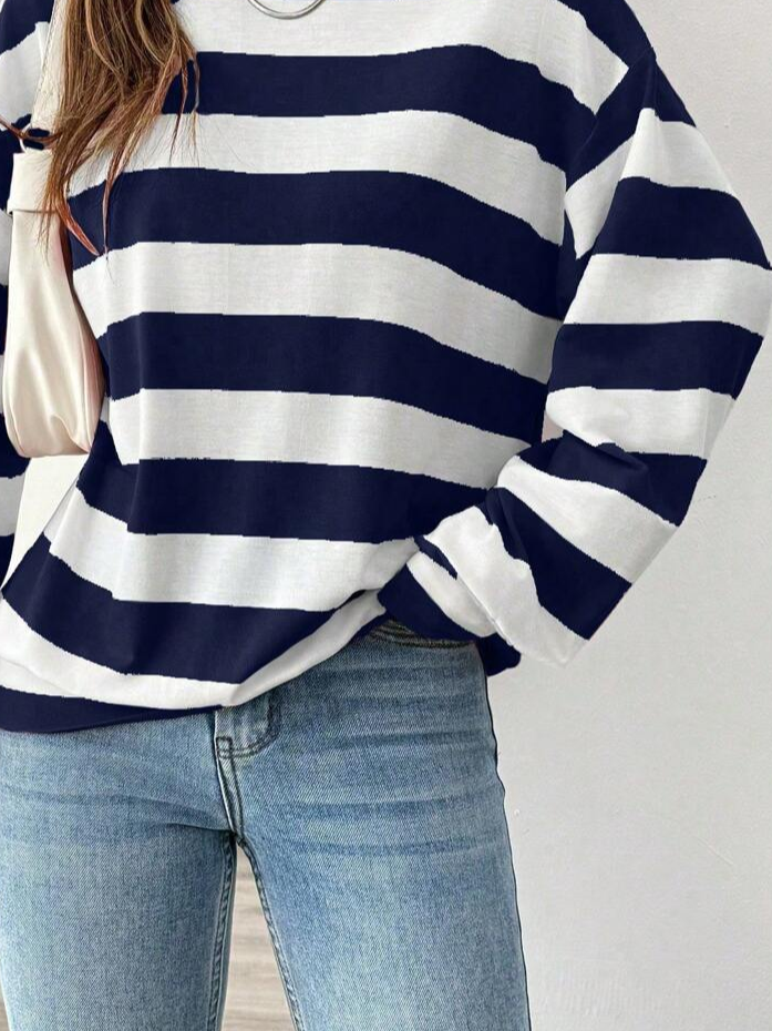 Damen Gestreift Rundhals Print Lässig Frühling/Herbst Langarm Sweatshirt