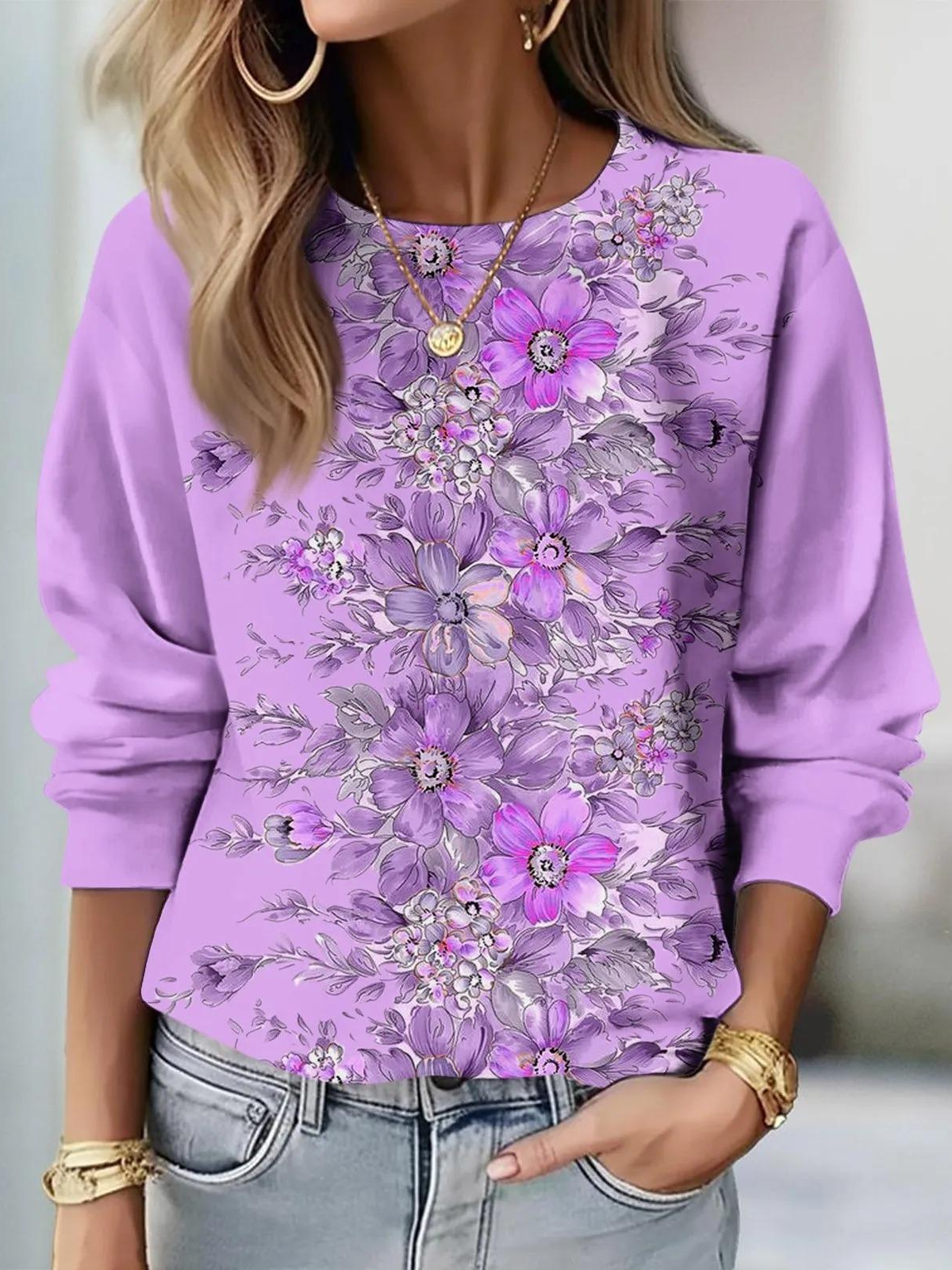 Damen Geblümt Rundhals Print Lässig Frühling/Herbst Langarm Sweatshirt