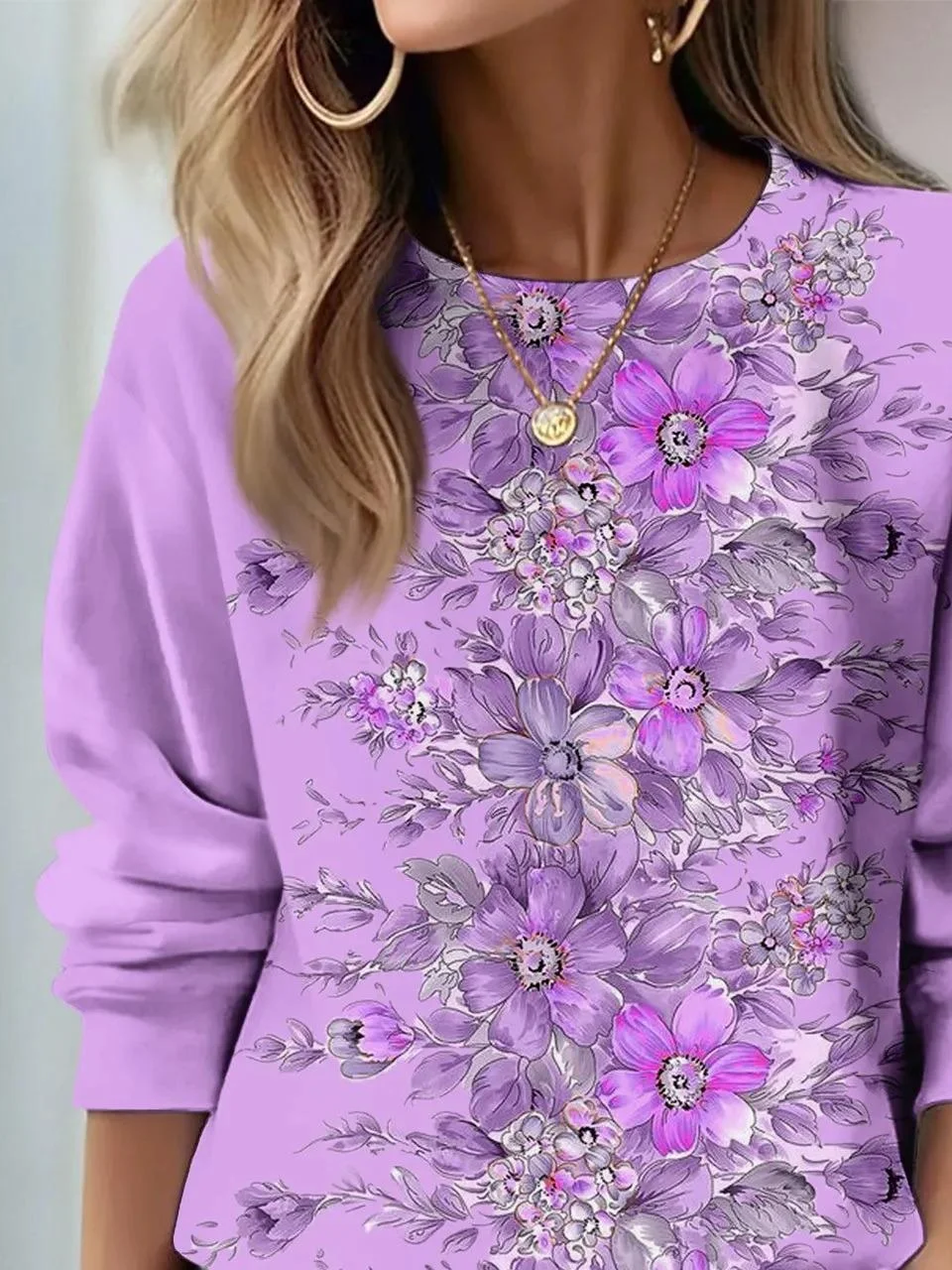 Damen Geblümt Rundhals Print Lässig Frühling/Herbst Langarm Sweatshirt