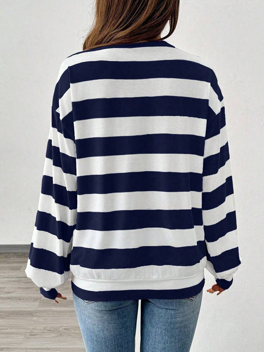 Damen Gestreift Rundhals Print Lässig Frühling/Herbst Langarm Sweatshirt