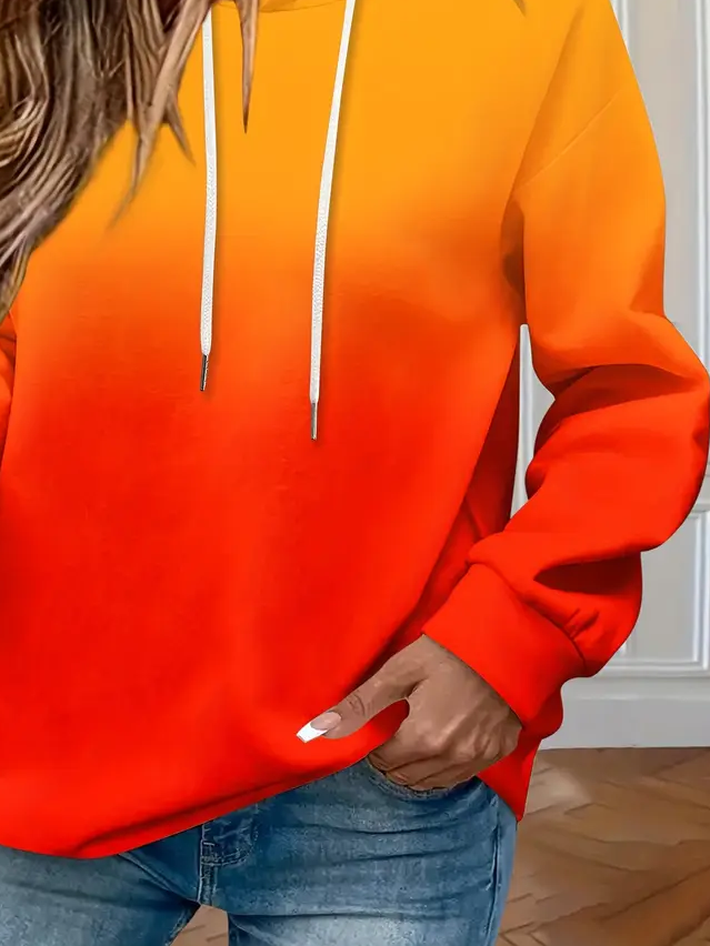 Damen Farbverlauf Frühling/Herbst Print Langarm Lässig Täglich Kapuze