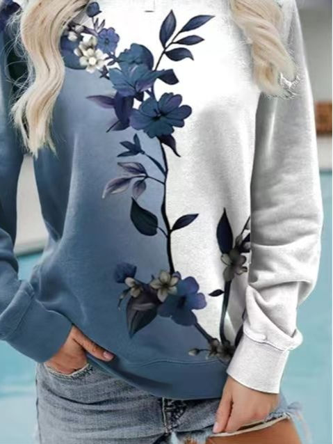 Damen Geblümt Rundhals Print Lässig Frühling/Herbst Langarm Sweatshirt