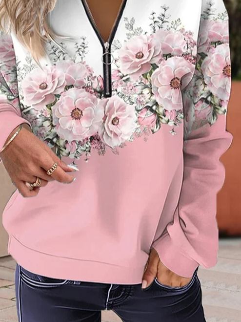 Damen Geblümt Rundhals Print Lässig Frühling/Herbst Langarm Sweatshirt