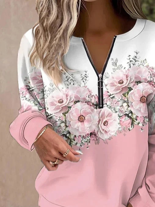Damen Geblümt Rundhals Print Lässig Frühling/Herbst Langarm Sweatshirt