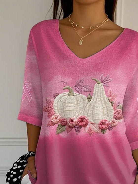 Damen Geblümt Dreiviertelärmel T-Shirts T-Shirt V-Ausschnitt Print Lässig Frühling/Herbst T-Shirt mit Grafik Oberteile