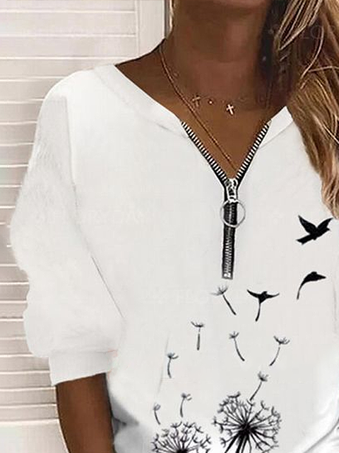 Damen Geblümt Rundhals Print Lässig Frühling/Herbst Langarm Sweatshirt
