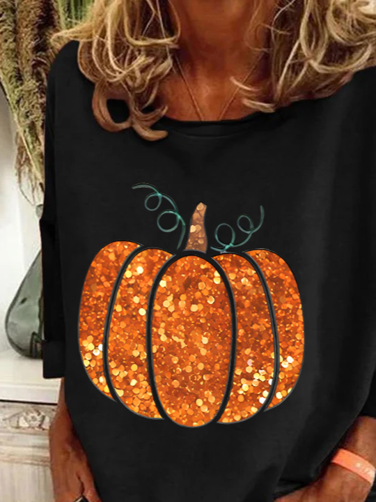 Damen Halloween (Kürbis) Langarm T-Shirts T-Shirt Rundhals Print Lässig Frühling/Herbst T-Shirt mit Grafik Oberteile