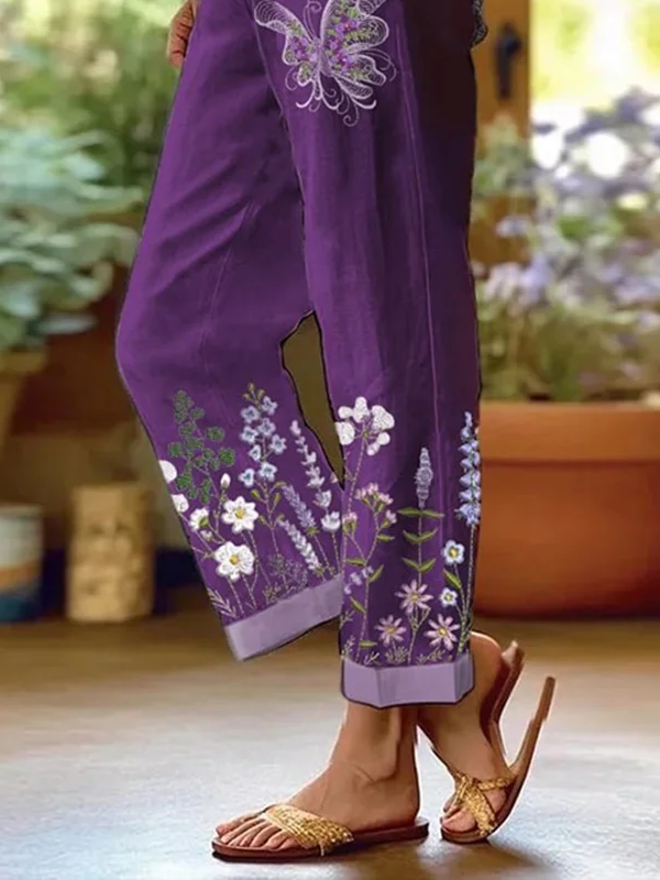 Damen Geblümt Lang Hose Lässig Frühling/Herbst Hose
