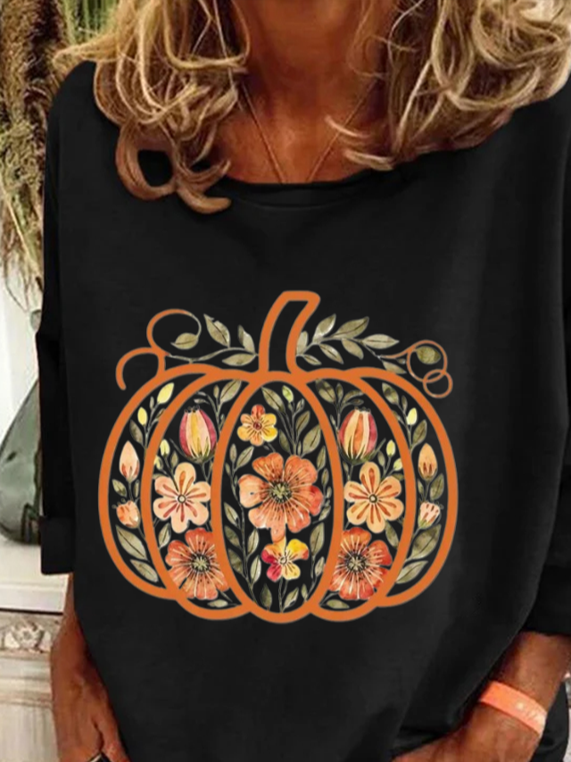 Damen Geblümt Langarm T-Shirts T-Shirt Rundhals Print Lässig Frühling/Herbst T-Shirt mit Grafik Oberteile