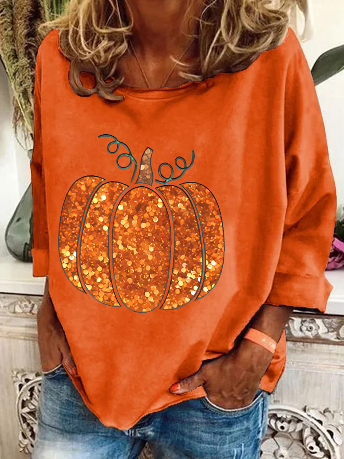 Damen Halloween (Kürbis) Langarm T-Shirts T-Shirt Rundhals Print Lässig Frühling/Herbst T-Shirt mit Grafik Oberteile
