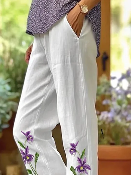 Damen Geblümt Lang Hose Lässig Frühling/Herbst Hose