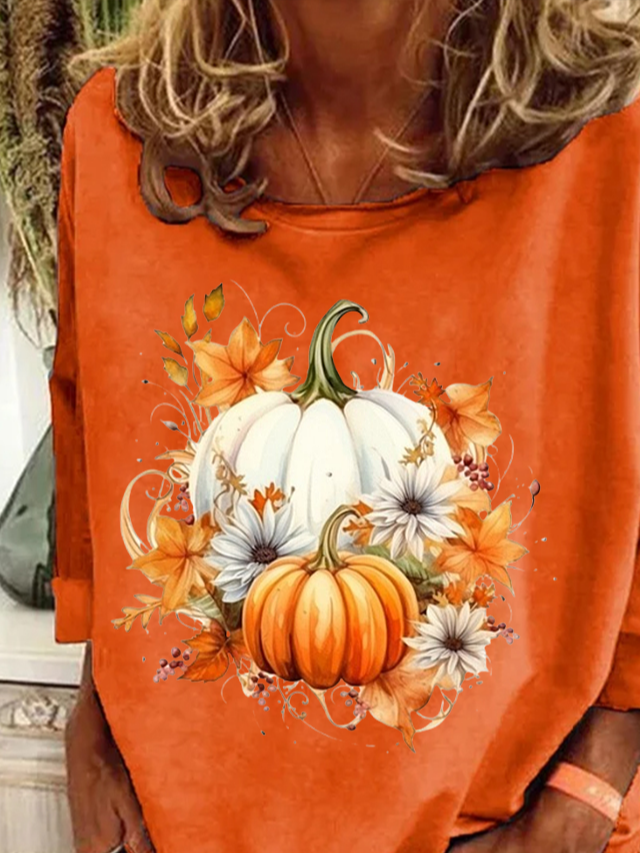 Damen Geblümt Langarm T-Shirts T-Shirt Rundhals Print Lässig Frühling/Herbst T-Shirt mit Grafik Oberteile