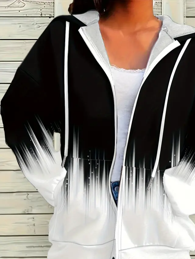 Damen Frühling/Herbst Oberbekleidung Lässig Print Abstrakt Langarm Kapuze Jacke