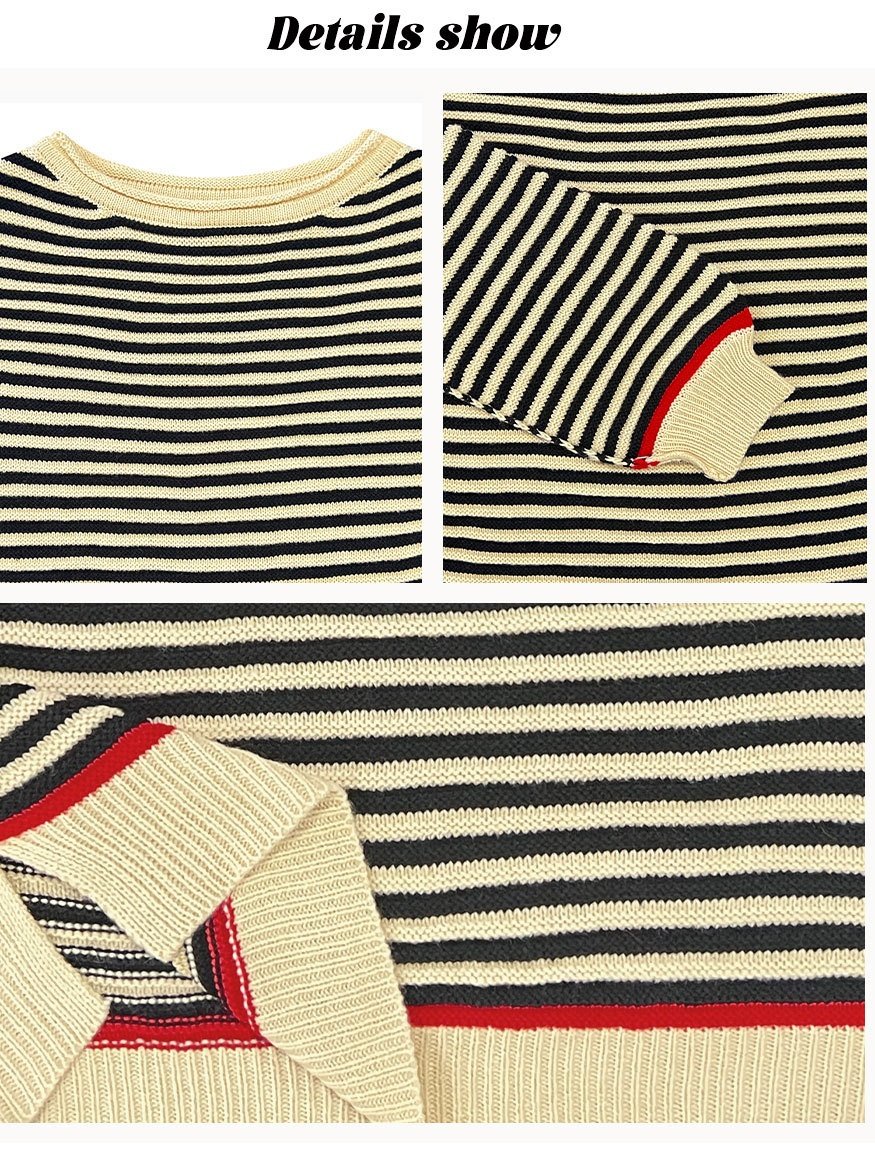 Damen Gestreift Nahtverarbeitung Winter Straße Langarm Rundhals Pullover