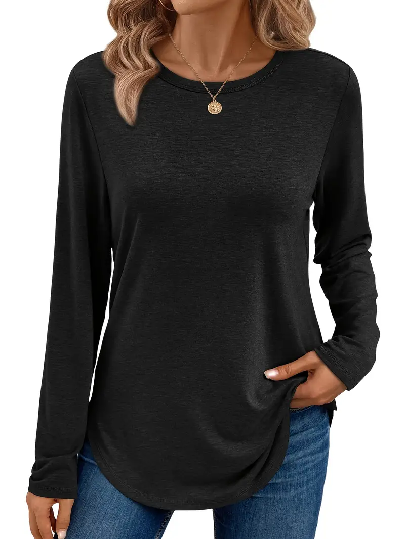Damen Unifarben Farbe Langarm T-Shirts T-Shirt Rundhals Print Lässig Frühling/Herbst T-Shirt mit Grafik Oberteile