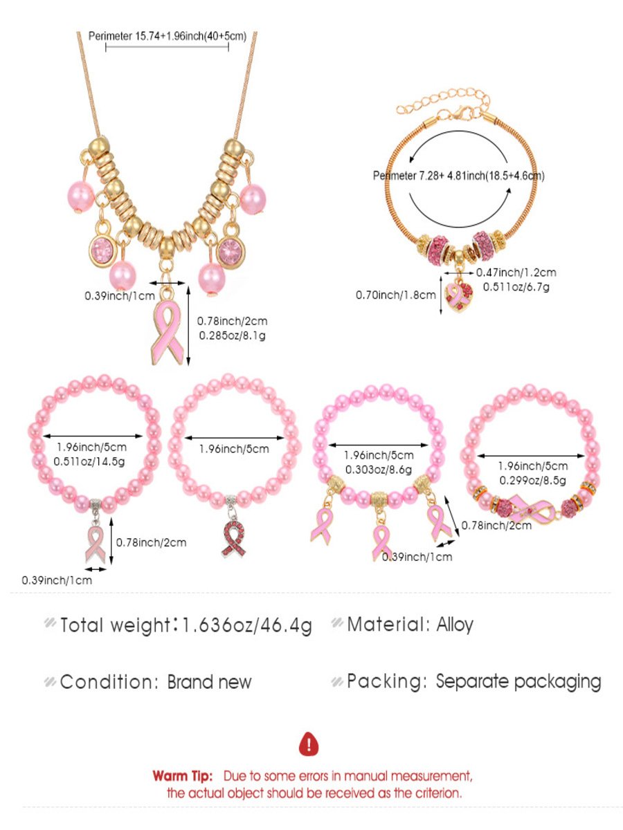 Brust Marker echt Golden Galvanisiert Pink Band Damen Gesundheit Perle Armband Halskette Set ins Shambhala Schmuck