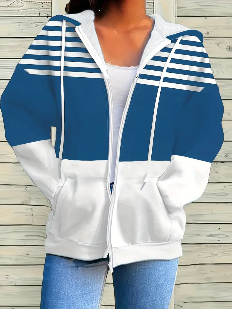 Damen Frühling/Herbst Oberbekleidung Lässig Print Gestreift Langarm Kapuze Jacke