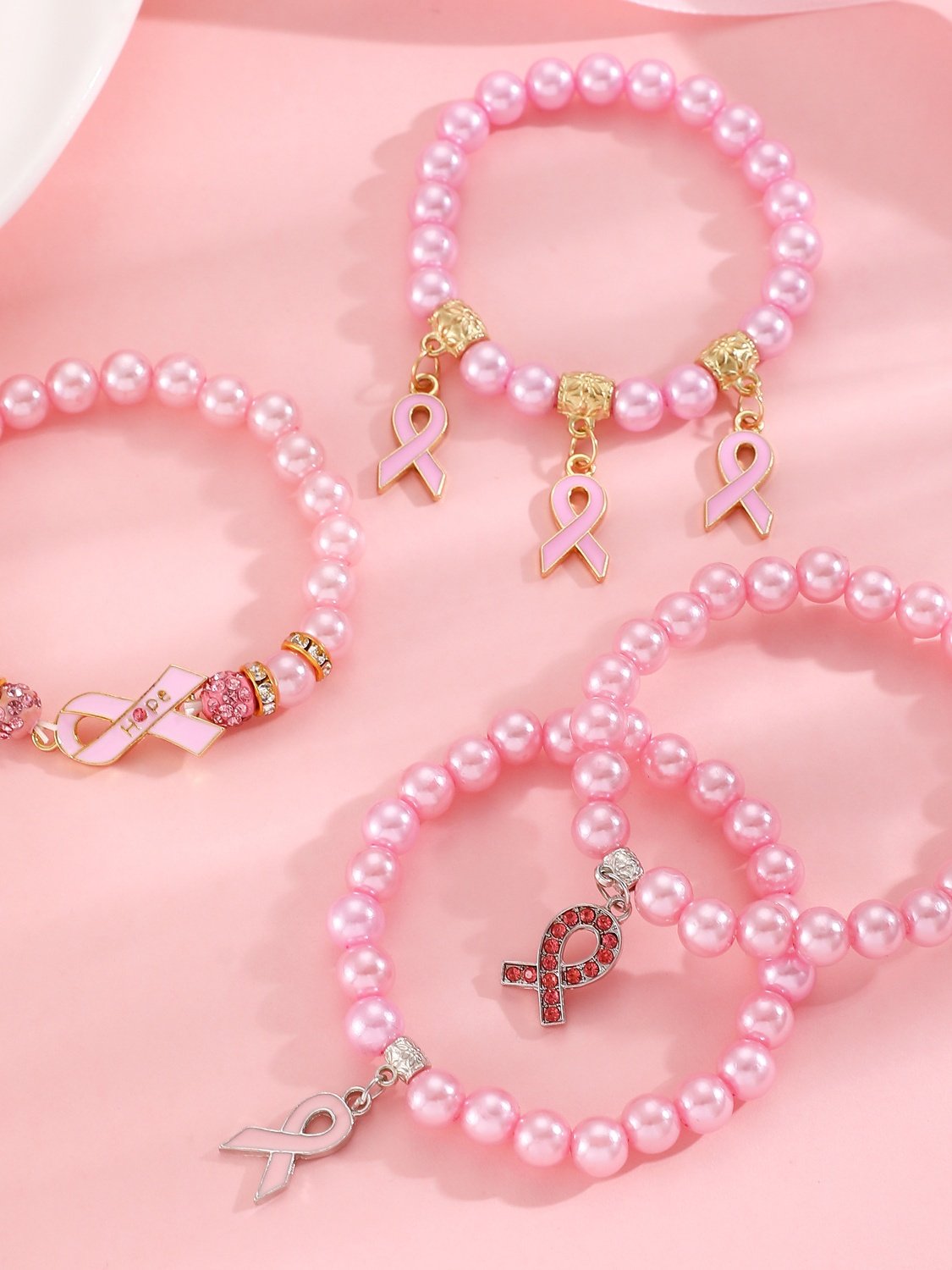 Brust Marker echt Golden Galvanisiert Pink Band Damen Gesundheit Perle Armband Halskette Set ins Shambhala Schmuck