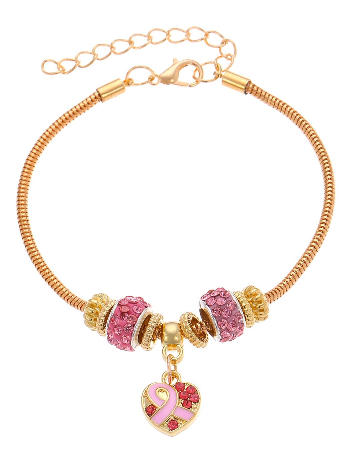 Brust Marker echt Golden Galvanisiert Pink Band Damen Gesundheit Perle Armband Halskette Set ins Shambhala Schmuck