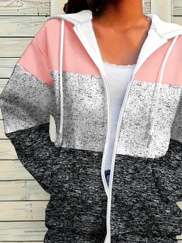 Damen Frühling/Herbst Oberbekleidung Lässig Print Multifarben Block Langarm Kapuze Jacke
