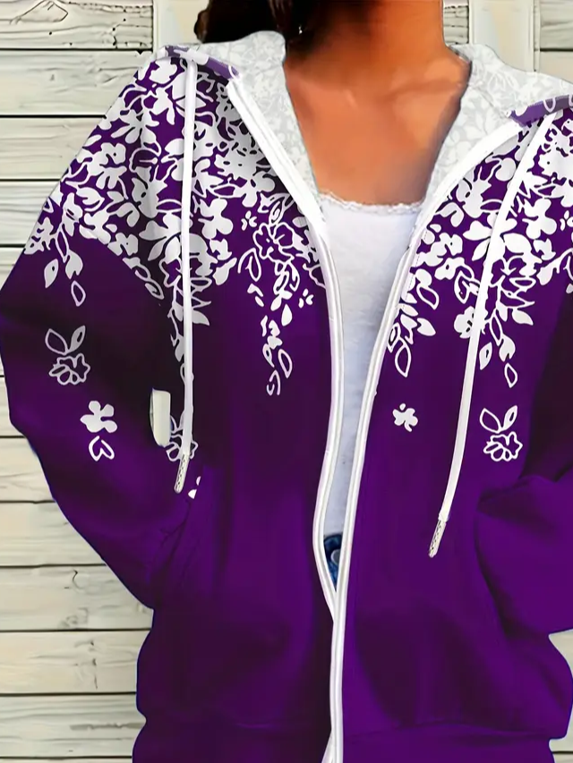 Damen Frühling/Herbst Oberbekleidung Lässig Print Geblümt Langarm Kapuze Jacke