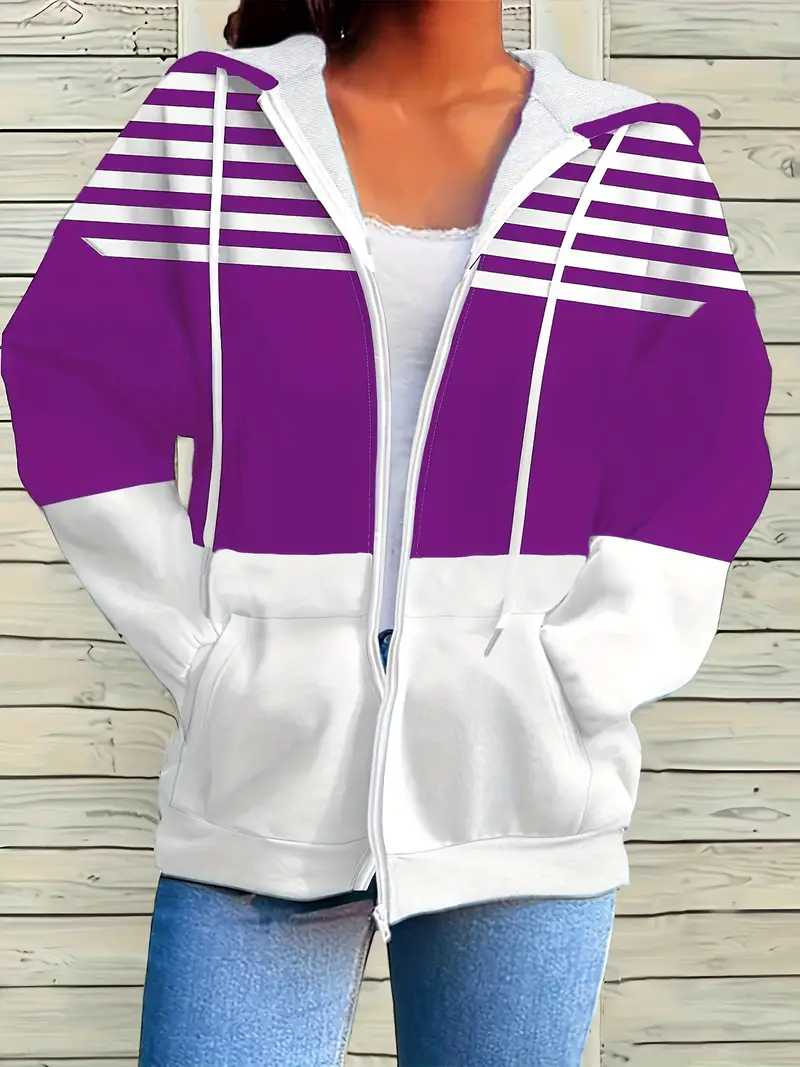 Damen Frühling/Herbst Oberbekleidung Lässig Print Gestreift Langarm Kapuze Jacke
