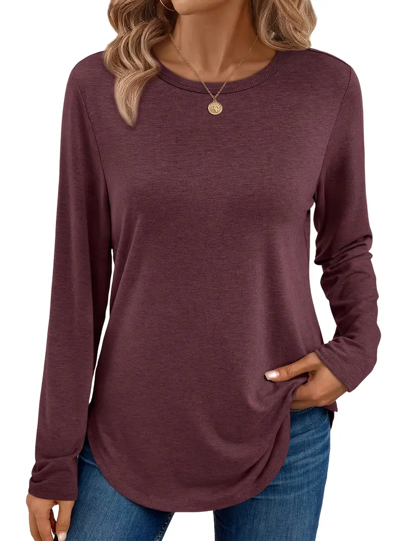 Damen Unifarben Farbe Langarm T-Shirts T-Shirt Rundhals Print Lässig Frühling/Herbst T-Shirt mit Grafik Oberteile