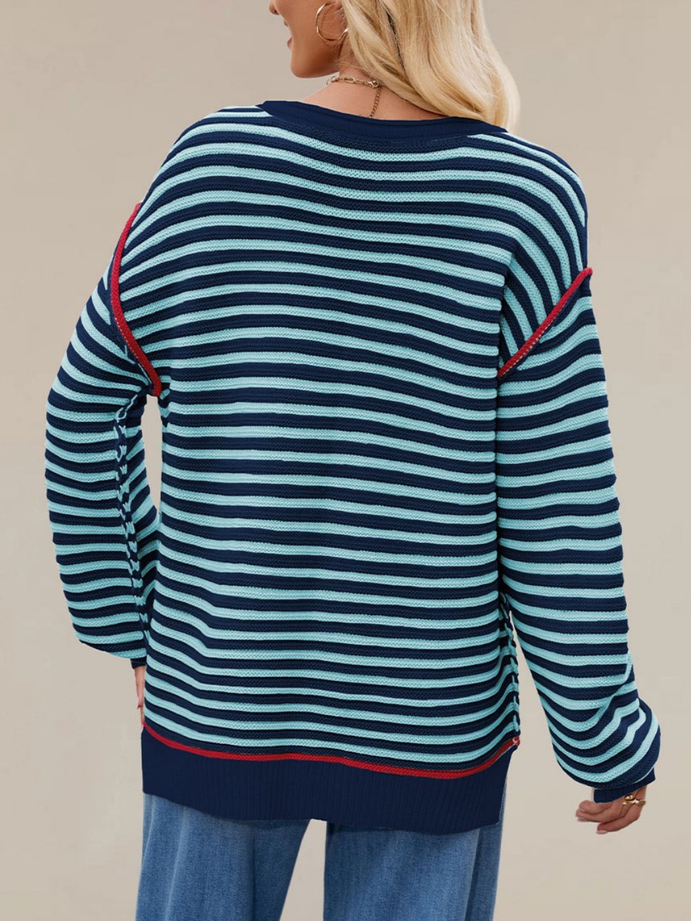 Damen Gestreift Nahtverarbeitung Winter Straße Langarm Rundhals Pullover
