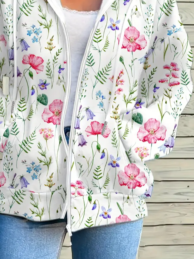 Damen Frühling/Herbst Oberbekleidung Lässig Print Geblümt Langarm Kapuze Jacke
