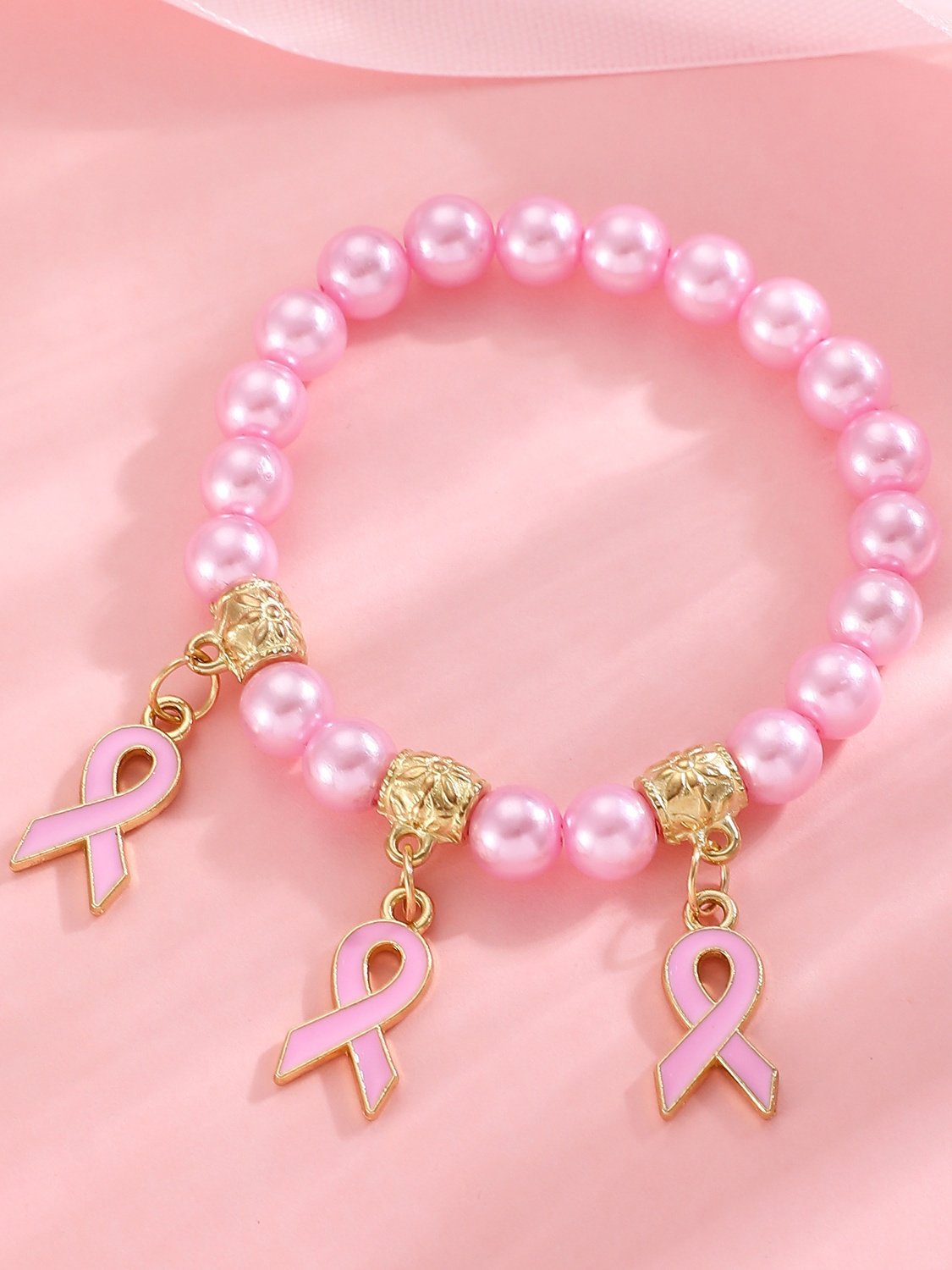 Brust Marker echt Golden Galvanisiert Pink Band Damen Gesundheit Perle Armband Halskette Set ins Shambhala Schmuck