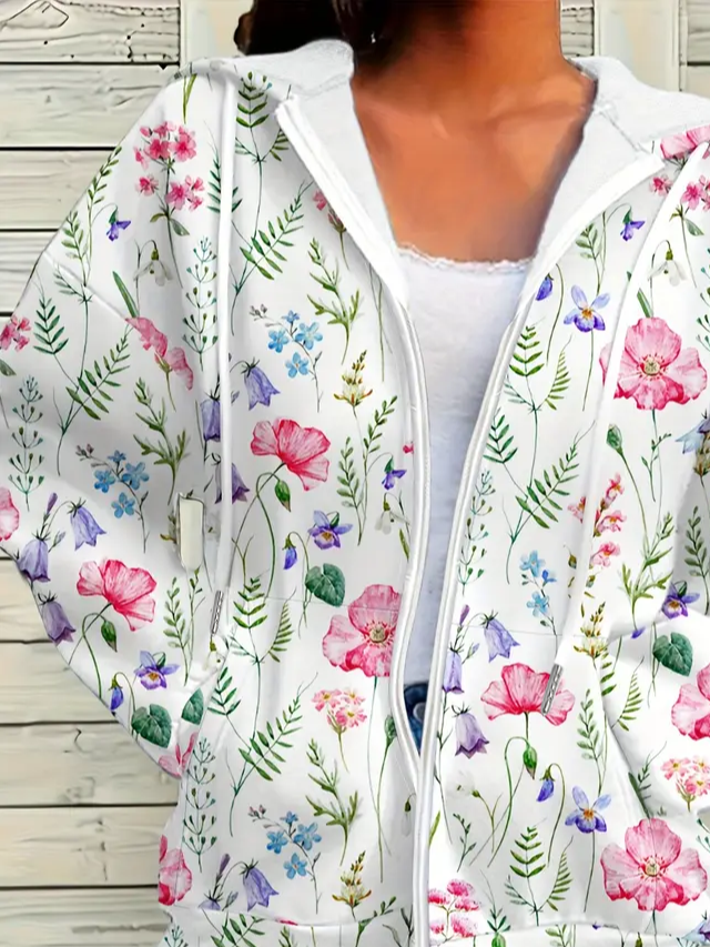 Damen Frühling/Herbst Oberbekleidung Lässig Print Geblümt Langarm Kapuze Jacke