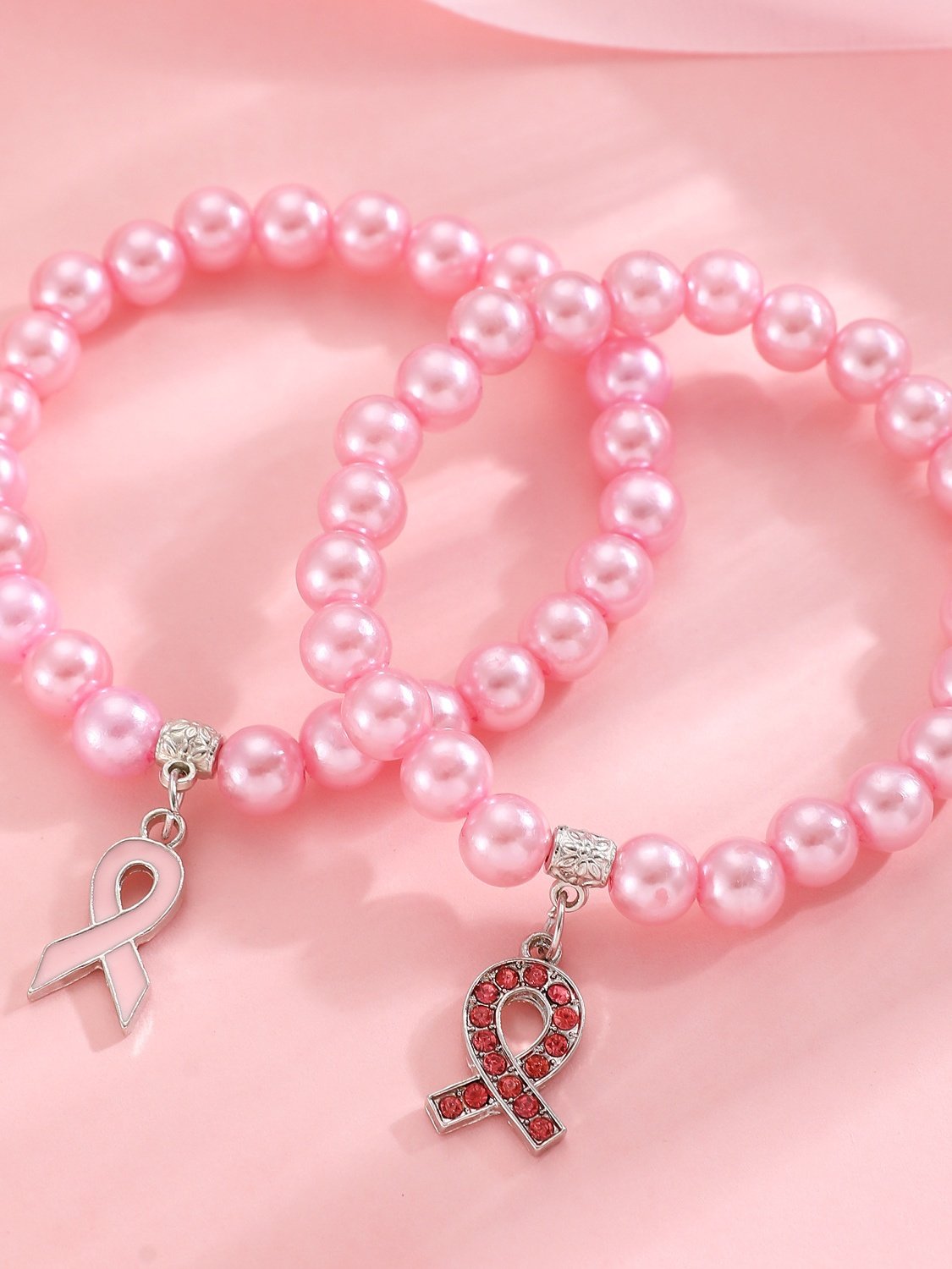 Brust Marker echt Golden Galvanisiert Pink Band Damen Gesundheit Perle Armband Halskette Set ins Shambhala Schmuck