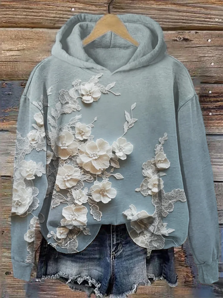 Damen Geblümt Frühling/Herbst Print Langarm Lässig Täglich Kapuze